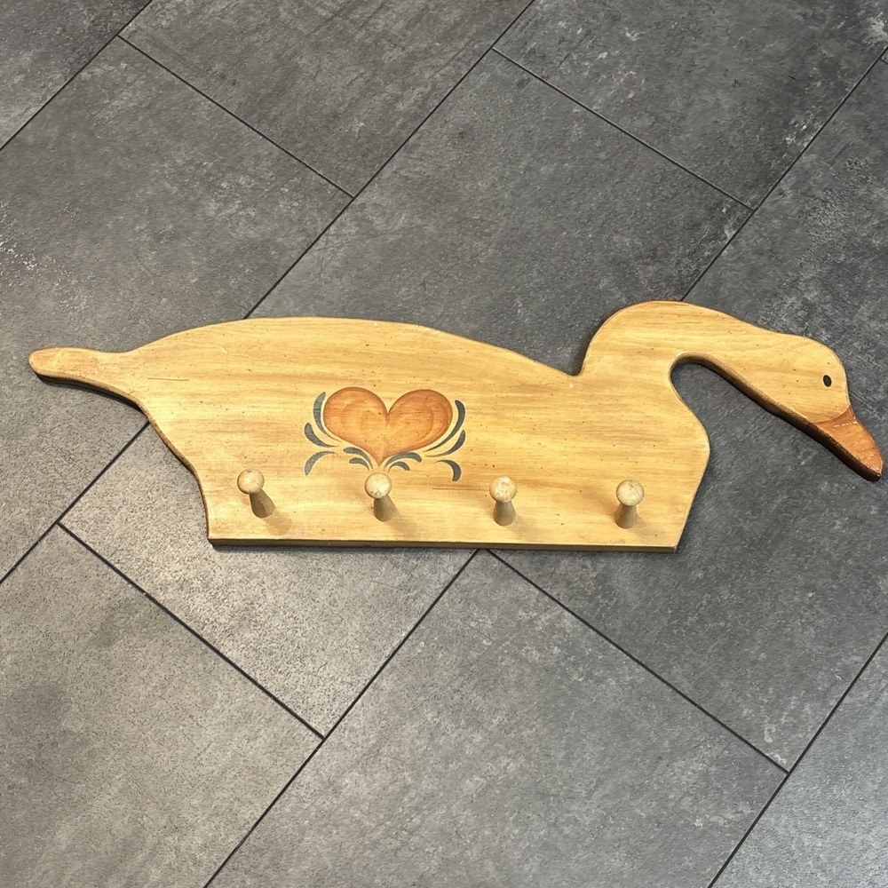VTG Granny Cottagecore Oak Wood Handmade Goose Duck Wall Hanging Coat/Hat Holder